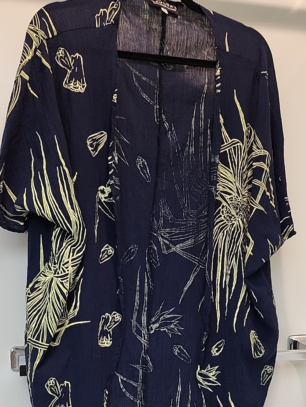 Hawaiian Kimono Top Jacket KAULUA'E Lauhala Yellow And Blue - Picture 3 of 6